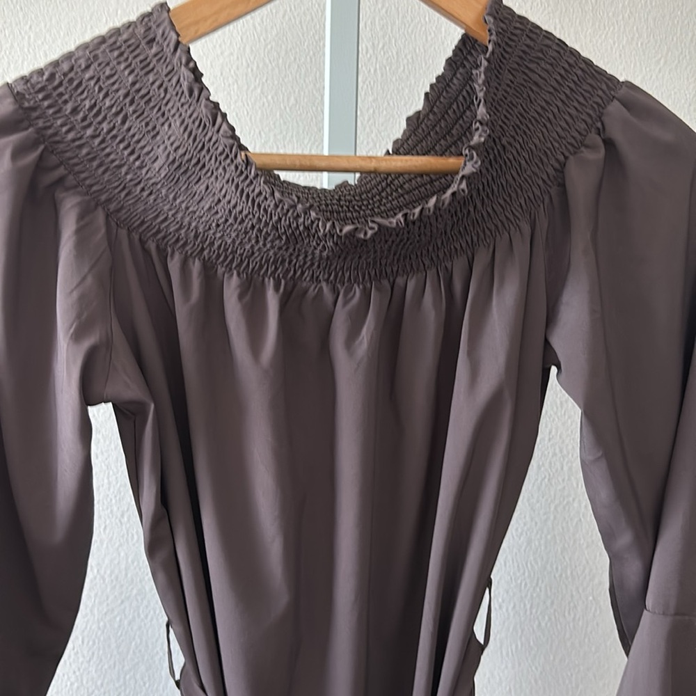 CBR Dress L Brown Off Shoulder Ruffle Bell Sleeve Romantic Dark Fairy Whimsigoth - Picture 11 of 15